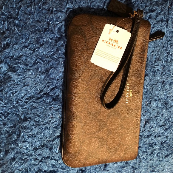 Coach Brown/Black Signature PVC Large Wristlet - Picture 1 of 2